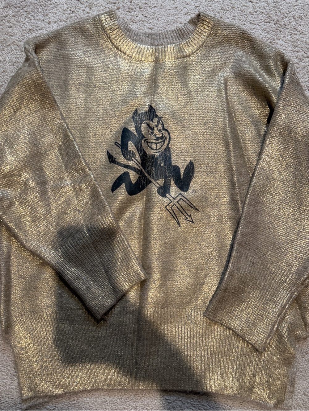 Metallic Gold ASU Crewneck Sweater with Black Sun Devil Motif